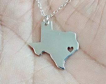 Personalized Texas State Necklace – Sterling Silver, Gold, Rose Gold