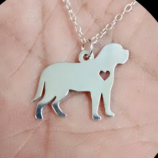 Mastiff Necklace Hand Buffed Engraving Charm Sterling Silver pendant Gold & Rose Gold Filled Personalized Pet Dog Jewelry Gift