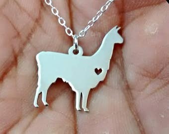 Engraved Llama Necklace: Sterling Silver, Gold & Rose Gold Filled