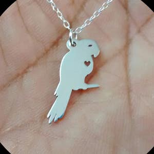 Parrot Necklace Engrave Pendant Sterling Silver Jewelry Gold & Rose Gold Filled Personalized Pet Hand Buffed Animal Pet Charm