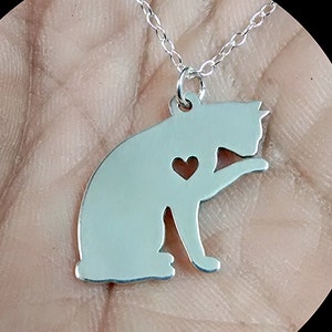 Cat Necklace - Engraving Pendant - Sterling Silver - Gold & Rose Gold Filled Jewelry - Personalized Pet Kitty Charm - Kitten - Hand Buffed