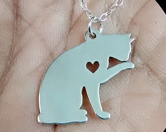 Personalized Cat Necklace – Sterling Silver Kitty Pendant, Engraved Charm