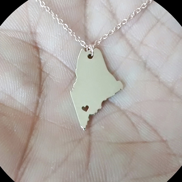Maine State Necklace - Engraving Pendant - Sterling Silver - Gold  & Rose Gold Filled Jewelry - Personalized Charm - Hand Buffed Gift