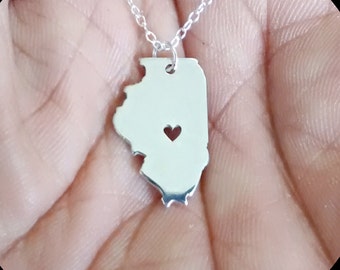 Illinois State Necklace - Engraving Pendant - Sterling Silver - Gold & Rose Gold Filled Jewelry - Personalized Charm - Gift Hand Buffed