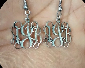 Custom Vine Monogram Earrings: Stainless Steel, Personalized Initials