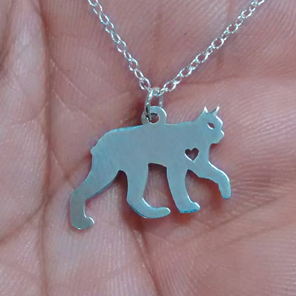 Lynx Necklace Engrave Pendant Sterling Silver Gold & Rose Gold Filled Personalized Pet Jewelry Hand Buffed Animal Pet Cat Charm