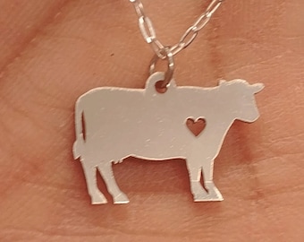 Cow Necklace Engraving Pendant Sterling Silver Jewelry Gold & Rose Gold Filled Personalized Pet Dog Jewelry Farm Animal Hand Buffed Gift