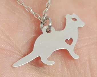 Weasel Necklace Engrave Pendant Sterling Silver Jewelry Gold & Rose Gold Filled Personalized Hand Buffed Stainless Steel Animal Pet ferrets