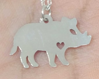 Boar Pig Animal Necklace Engrave Pendant Sterling Silver Jewelry Gold & Rose Gold Filled Personalized Jewelry Hand Buffed Animal Charm Gift