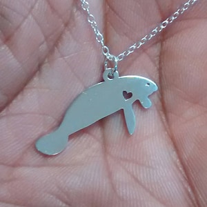Manatee Necklace Engrave Pendant Sterling Silver Gold & Rose Gold Filled Personalized Hand Buffed Pet Jewelry Animal Charm