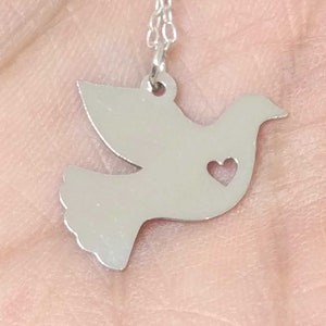 Dove Bird Necklace Engrave Pendant Sterling Silver Gold & Rose Gold Filled Personalized Jewelry Hand Buffed Bird Animal Charm Fly