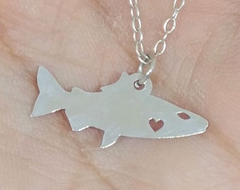 Engraved Salmon Pendant Necklace, Sterling Silver or Gold Filled