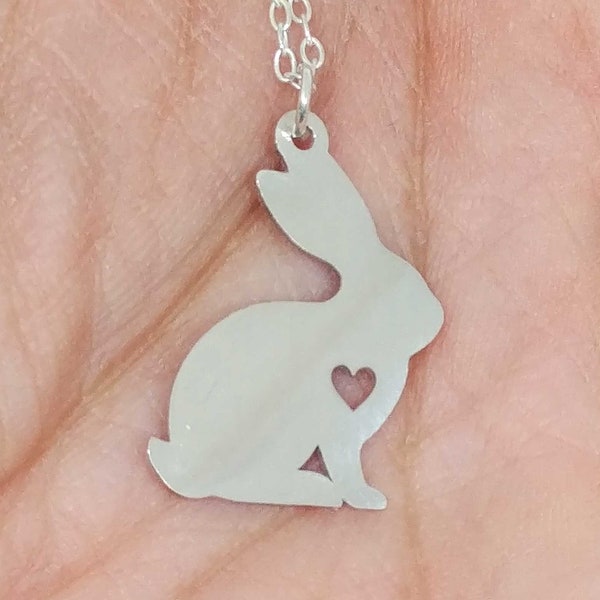 Rabbit Necklace Engraving Pendant Sterling Silver Jewelry Gold & Rose Gold Filled Personalized Pet Animal Hand Buffed Stainless Steel