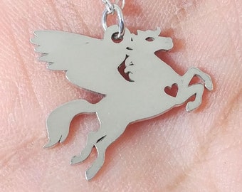 Engraved Pegasus Necklace, Sterling Silver Animal Charm, Personalized Jewelry