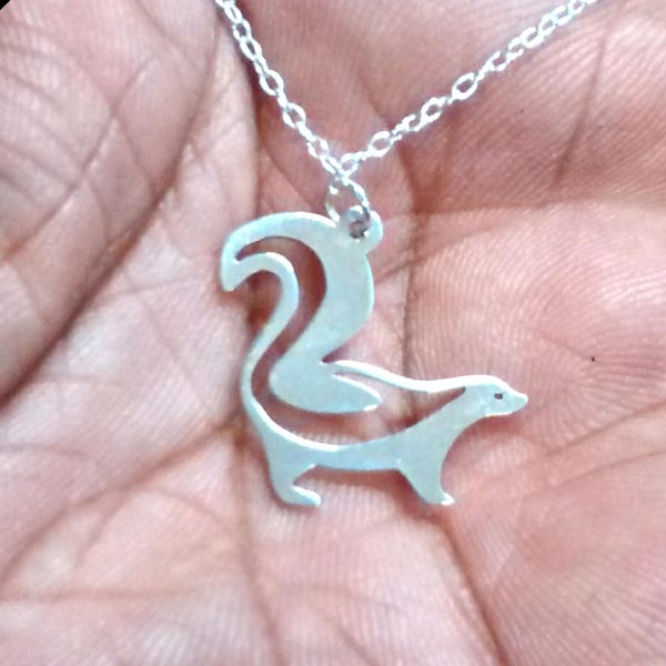 Skunk Necklace Engrave Pendant Sterling Silver Jewelry Gold & Rose Gold Filled Pet Hand Buffed Stainless Steel Animal Charm