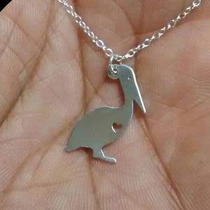 Pelican Necklace Engrave Pendant Sterling Silver Jewelry Gold & Rose Gold Filled Hand Buffed Personalized Stainless Steel Animal Pet bird