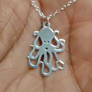 Octopus Necklace Engrave Pendant Sterling Silver Jewelry Gold & Rose Gold Filled Personalized Pet Hand Buffed Animal Ocean