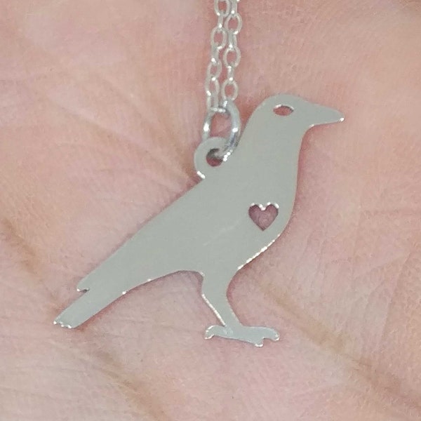 Crow Bird Necklace Engrave Pendant Sterling Silver Gold & Rose Gold Filled Personalized Jewelry Animal Hand Buffed Bird Charm Gift