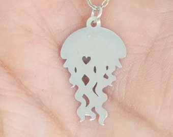 Jellyfish Necklace Engrave Pendant Sterling Silver Jewelry Gold & Rose Gold Filled Personalized Hand Buffed Animal Charm Sea Fish