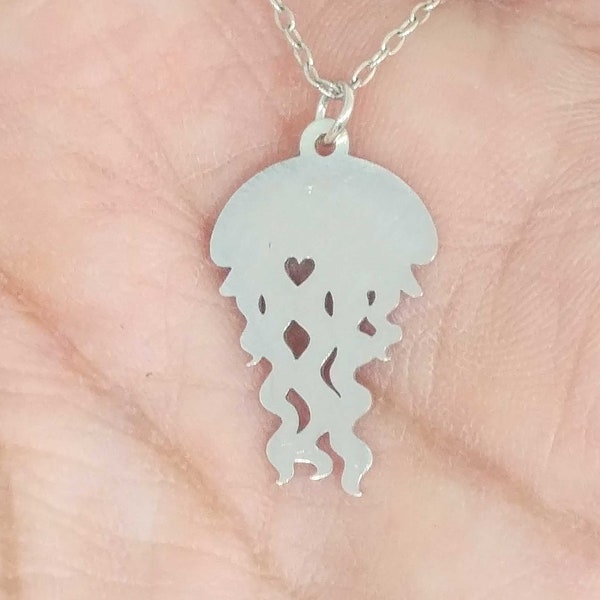 Jellyfish Necklace Engrave Pendant Sterling Silver Jewelry Gold & Rose Gold Filled Personalized Hand Buffed Animal Charm Sea Fish