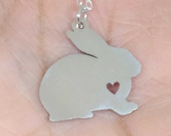 Personalized Rabbit Necklace, Sterling Silver Engraved Pendant