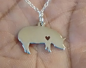Pig Necklace, Sterling Silver Animal Charm, Personalized Engraving