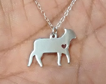 Sterling Silver Lamb Necklace, Engraved Farm Animal Pendant