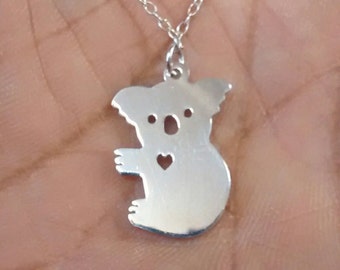 Engraved Koala Necklace, Sterling Silver or Gold Filled, Personalized Pet Jewelry