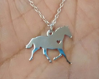 Personalized Horse Pendant Necklace, Sterling Silver, Engraved Pet Jewelry