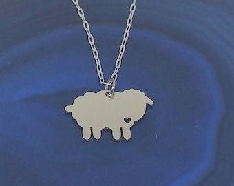 Sterling Silver Sheep Necklace, Engraved Farm Animal Pendant