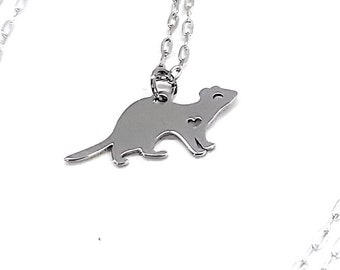 Weasel Necklace Engrave Pendant Sterling Silver Jewelry Gold & Rose Gold Filled Personalized Hand Buffed Stainless Steel Animal Pet ferrets