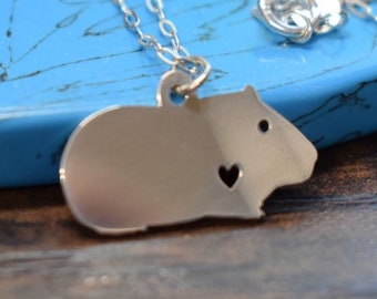 Guinea Pig Necklace Engraving Pendant Sterling Silver Jewelry Gold Jewelry Rose Gold Jewelry Personalized Hand Buffed Pet Animal Jewelry