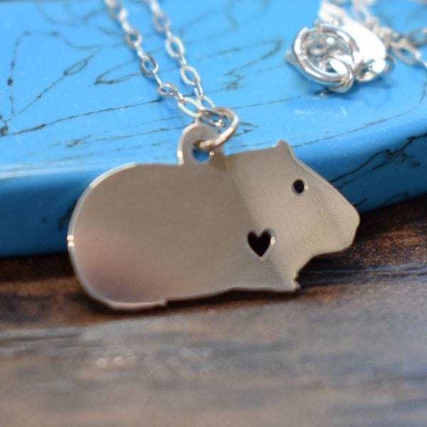 Guinea Pig Necklace Engraving Pendant Sterling Silver Jewelry Gold Jewelry Rose Gold Jewelry Personalized Hand Buffed Pet Animal Jewelry