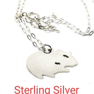 Hamster Necklace Engrave Pendant Sterling Silver Jewelry Gold Jewelry Rose Gold Jewelry Personalized Hand Buffed Jewelry Animal Pet Charm