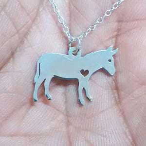 Donkey Necklace Engrave Pendant Sterling Silver Gold & Rose Gold Filled Personalized Hand Buffed Jewelry Mule Animal Pet Burro Charm Gift