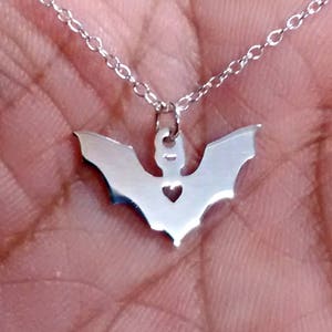 Bat Necklace Engrave Pendant Sterling Silver Jewelry Gold & Rose Gold Filled Personalized Pet Hand Buffed Animal Charm