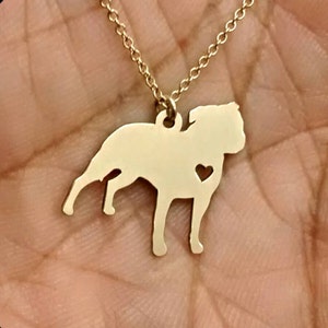 American Staffordshire Necklace - Engraved Charm - Sterling Silver Jewelry - Gold & Rose Gold Dog - Personalized Pet Hand Buffed Gift