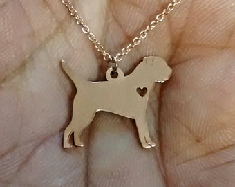 Border Terrier Necklace - Engraving Pendant - Sterling Silver Jewelry - Gold & Rose Gold Filled Hand Buffed Charm, Personalized Pet Dog Gift