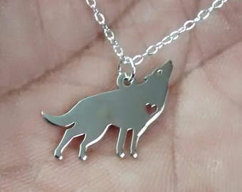 Engraved Wolf Necklace, Sterling Silver Pet Pendant, Personalized Jewelry