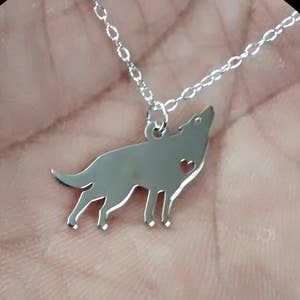 Wolf Necklace Engrave Pendant Sterling Silver Gold & Rose Gold Filled Jewelry Personalized Pet Hand Buffed Stainless Steel Zoo Animal Charm