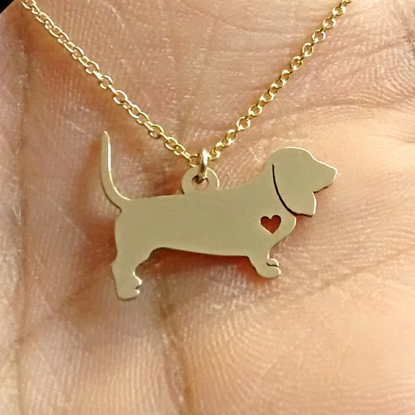 Basset Hound Necklace - Engraving Pendant - Sterling Silver - Gold & Rose Gold Filled Jewelry - Personalized Pet Hand Buffed - Dog Charm