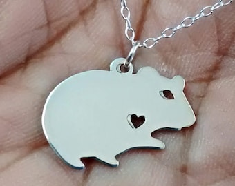 small porcelain hamster animal jewelry with 22k gold detail tiny dwarf hamster one of kind gift for pet owner Ceramic hamster necklace