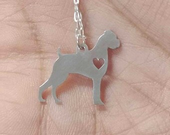 Boxer Ears Down Necklace Hand Buffed Engraved Pendant - Sterling Silver Jewelry - Gold & RoseGold Charm - Personalize Pet Jewelry - Dog Gift