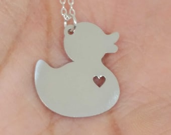 Engraved Rubber Duck Necklace, Sterling Silver Animal Charm