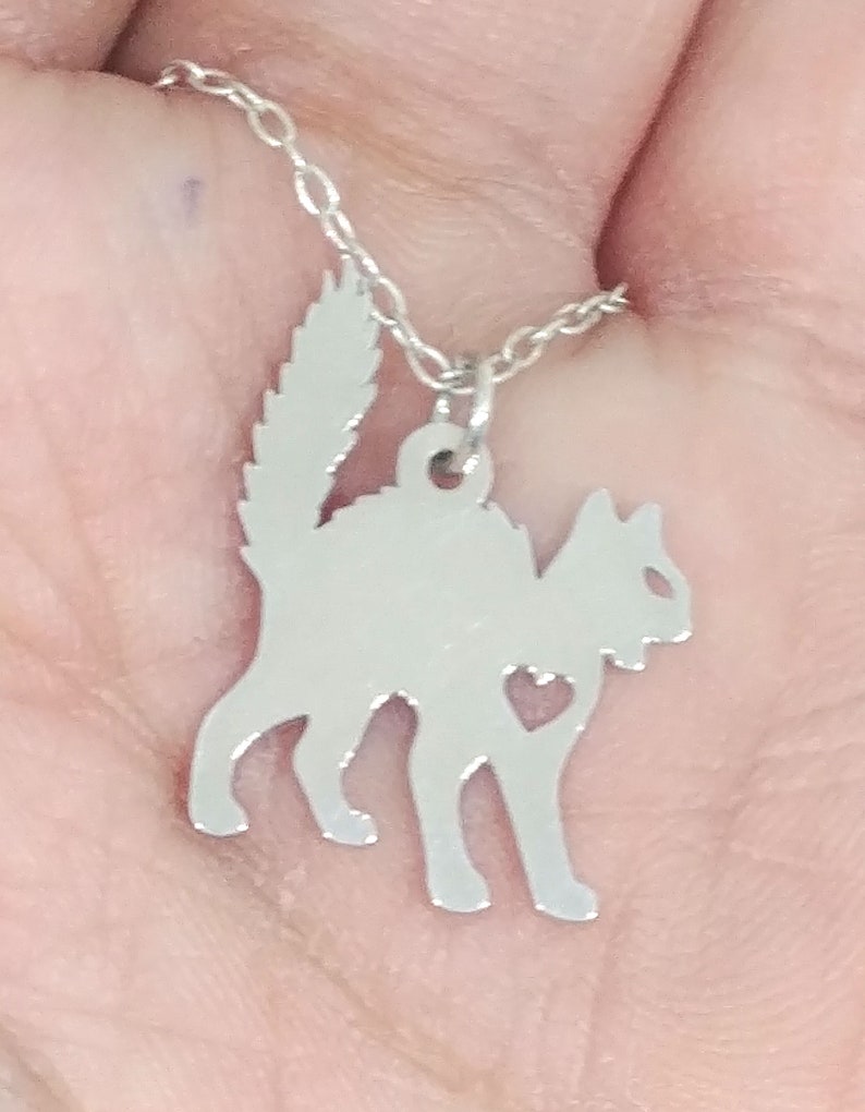 Scary Cat Necklace Engrave Pendant Sterling Silver Gold Etsy