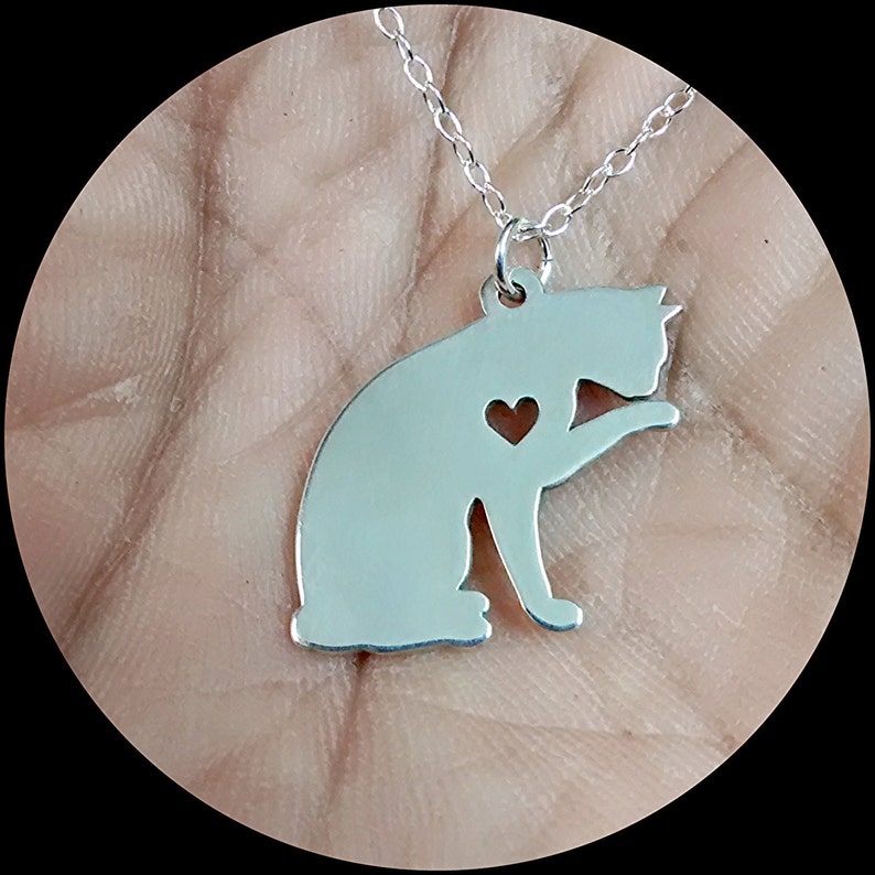 Cat Necklace Engraving Pendant Sterling Silver Jewelry Etsy