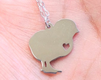 Chick Necklace Engraving Pendant Sterling Silver Jewelry Gold & Rose Gold Charm Personalized Pet Hand Buffed Farm Animal Gift