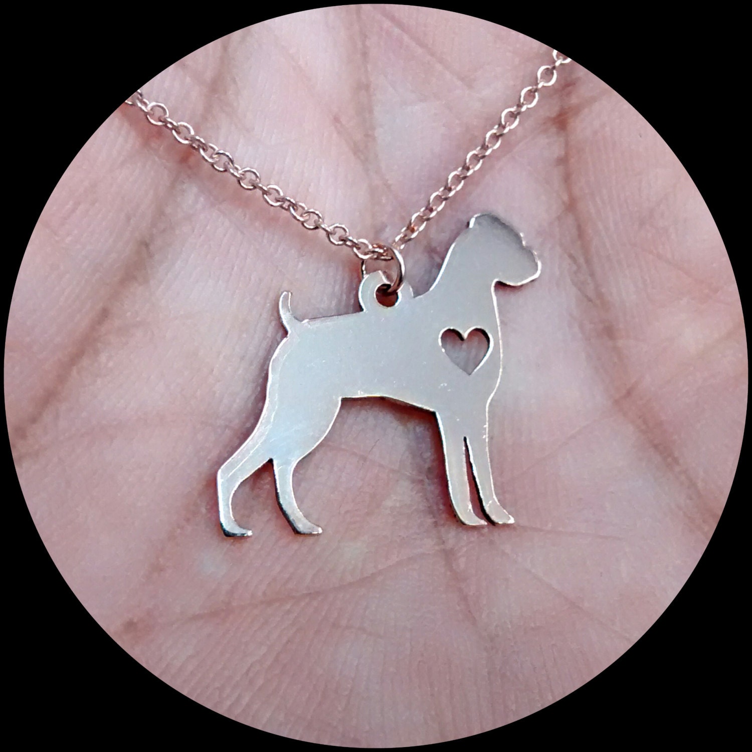 Collar De Galgo De Plata De Ley 925 Con Colgante De Corazón