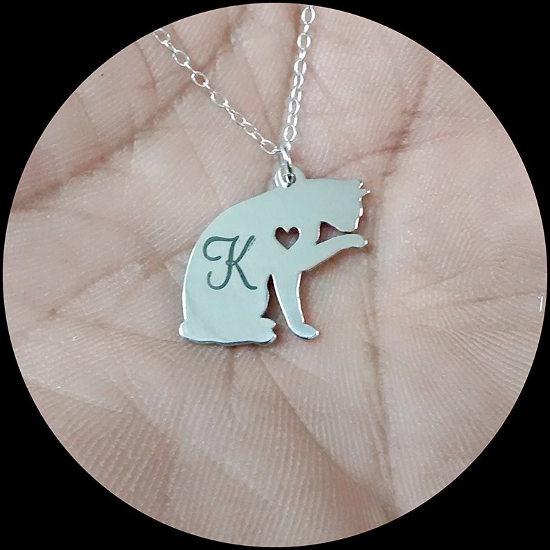 Cat Necklace Engraving Pendant Sterling Silver Jewelry Etsy