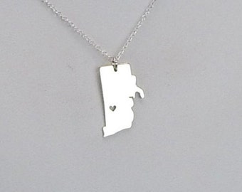 Rhode Island State Necklace - Engraving Pendant - Sterling Silver - Gold & Rose Gold Jewelry - Personalized Stainless Steel - Hand Buffed